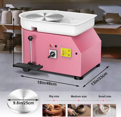 Pottery Wheel Pottery Forming Machine 25CM 350W Electric Pottery Wheel with Foot Pedal DIY Clay Tool Ceramic Machine Work Clay Art Craft (Pink)