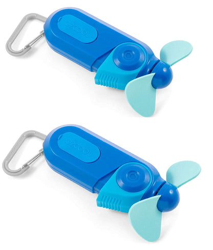 O2COOL Keychain Sport Misting Fan - Pocket Size Battery Powered Portable Handheld Fan With Carabiner Clip and Mister 2 Pack (Blue)