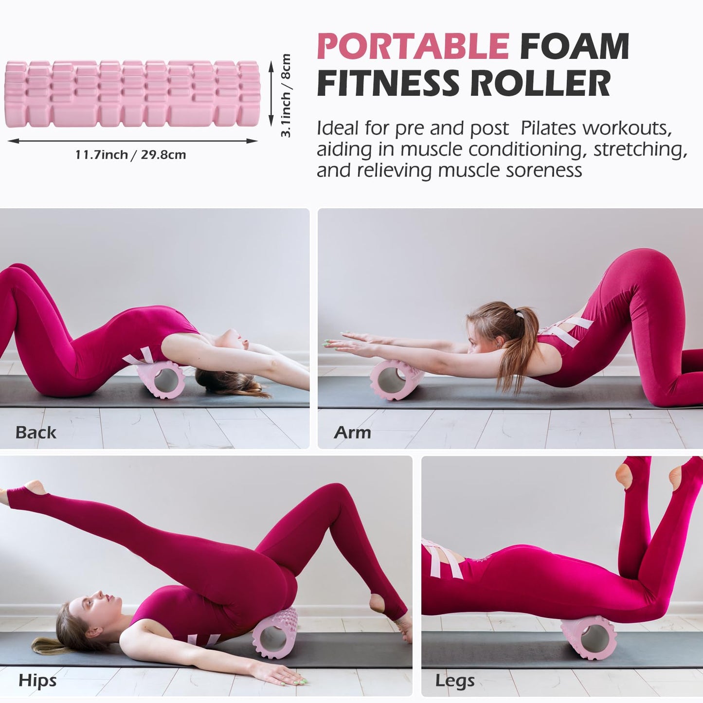 Pilates Bar Kit with Back Expander & Foam Roller, ALongSong Gym Bar Kit with 6 Latex Elastic Resistance Bands, Portable Home Workout Exercise Equipment for Home Full-Body Workouts