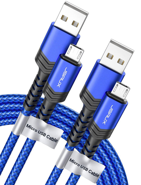 JSAUX Micro USB Cable for Android, (2-Pack 6.6FT) Kindle Charger Cord Replacement, Nylon Braided USB Micro Charging Cable Compatible with Galaxy S7 S6 J7 Edge Note 5, Kindle, MP3-Blue