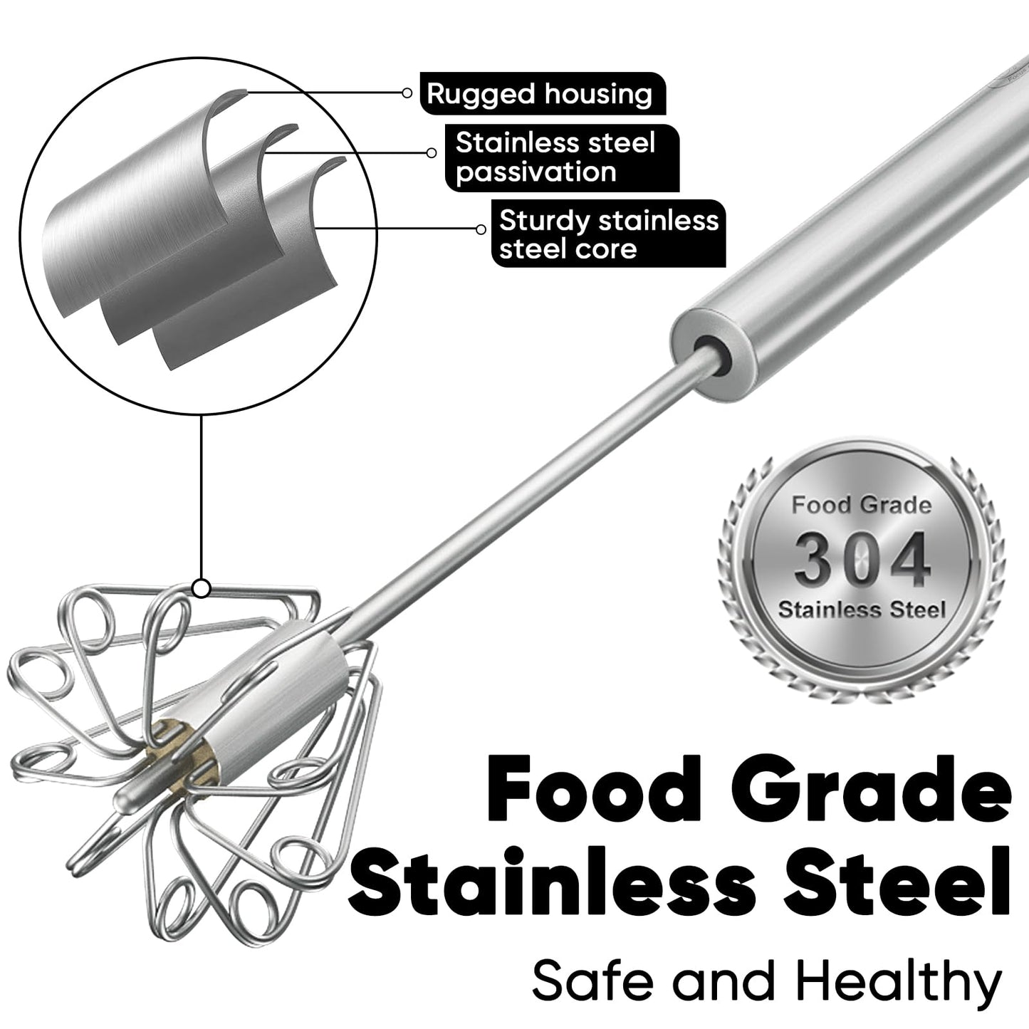 Newness Stainless Steel Whisk Blender for Home - Versatile Tool for Egg Beater, Milk Frother, Hand Push Mixer Stirrer - Kitchen Utensil for Blending, Whisking, Beating & Stirring