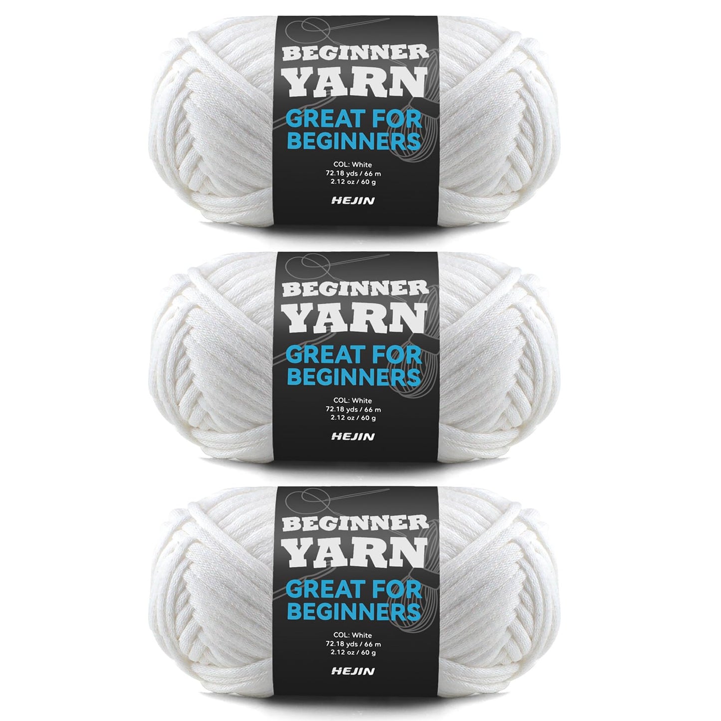 3x60g White Yarn for Crocheting and Knitting;3x66m (72yds) Cotton Yarn for Beginners with Easy-to-See Stitches;Worsted-Weight Medium #4;Cotton-Nylon Blend Yarn for Beginners Crochet Kit Making