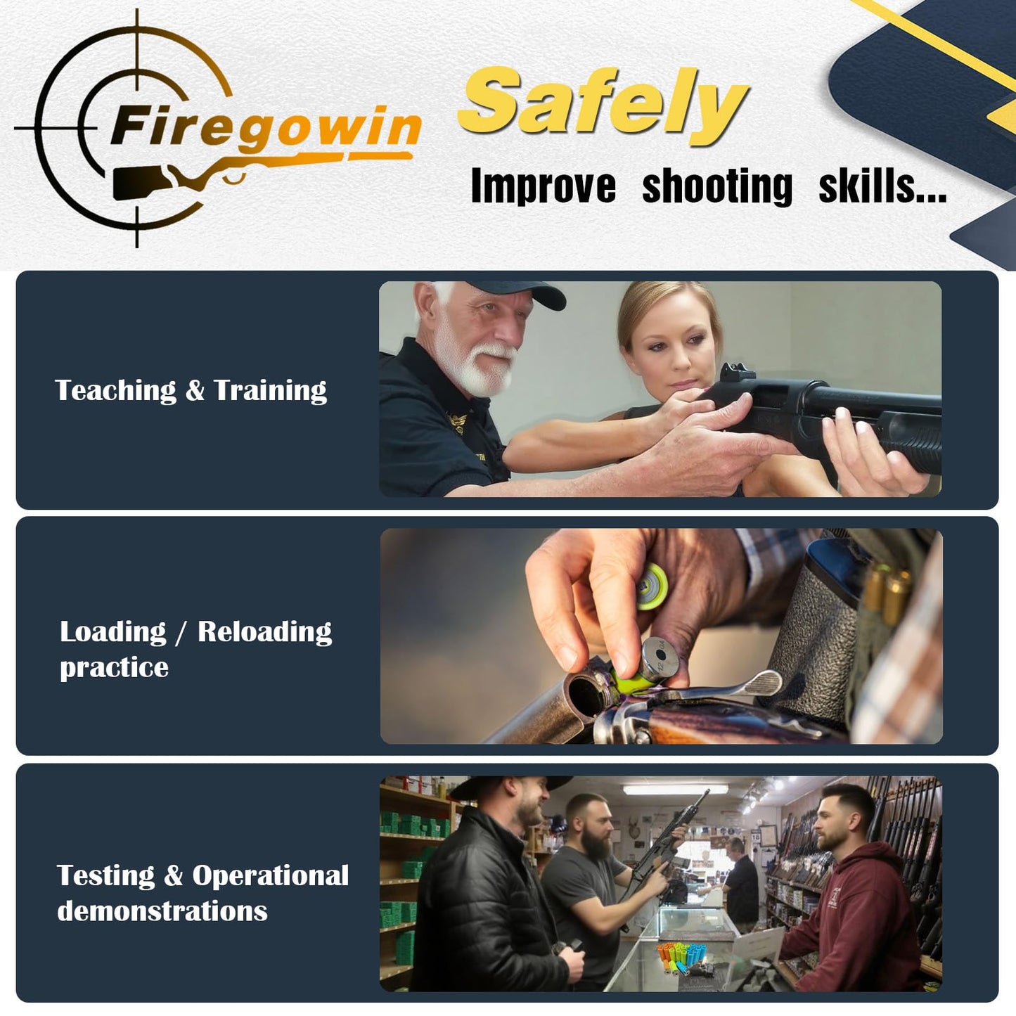 FIREGOWIN Pro 12GA Dummy Rounds – Training Snap Caps, Reusable Dry Fire Training Round with Rubber Primers -Orange Type 5 Pack