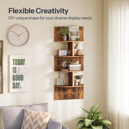 HOOBRO Corner Shelf Wall-Mounted, Set of 2 Floating Corner Shelves for Wall, 4-Tier Corner Bookshelves for Living Room, Bedroom, Bathroom, Home Office, Rustic Brown BF25BJP201
