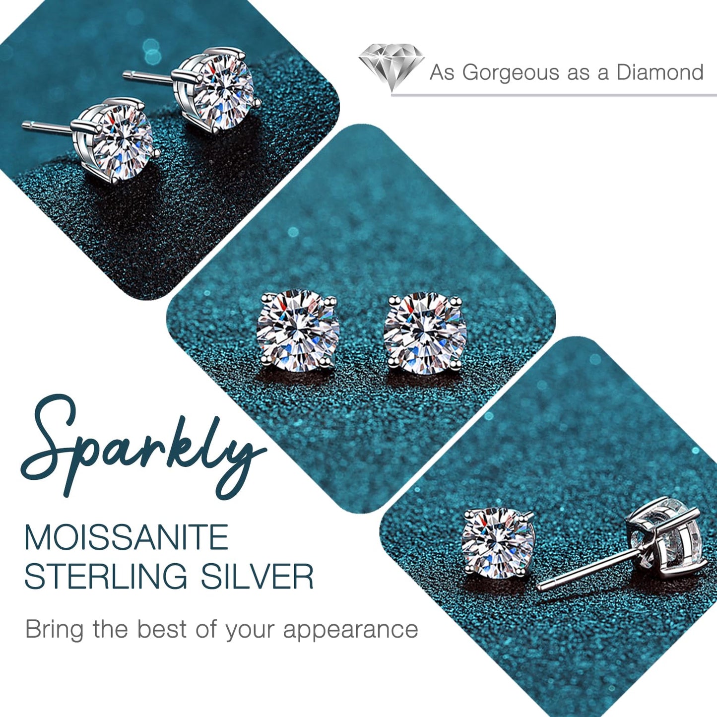 Moissanite Stud Earrings 2.0CT D Color,GRA 925 Sterling Silver Earrings for Men 18K White Gold Plating Earrings for Women,wedding earrings(1.0ct*2)