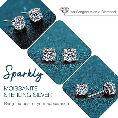 Moissanite Stud Earrings 2.0CT D Color,GRA 925 Sterling Silver Earrings for Men 18K White Gold Plating Earrings for Women,wedding earrings(1.0ct*2)