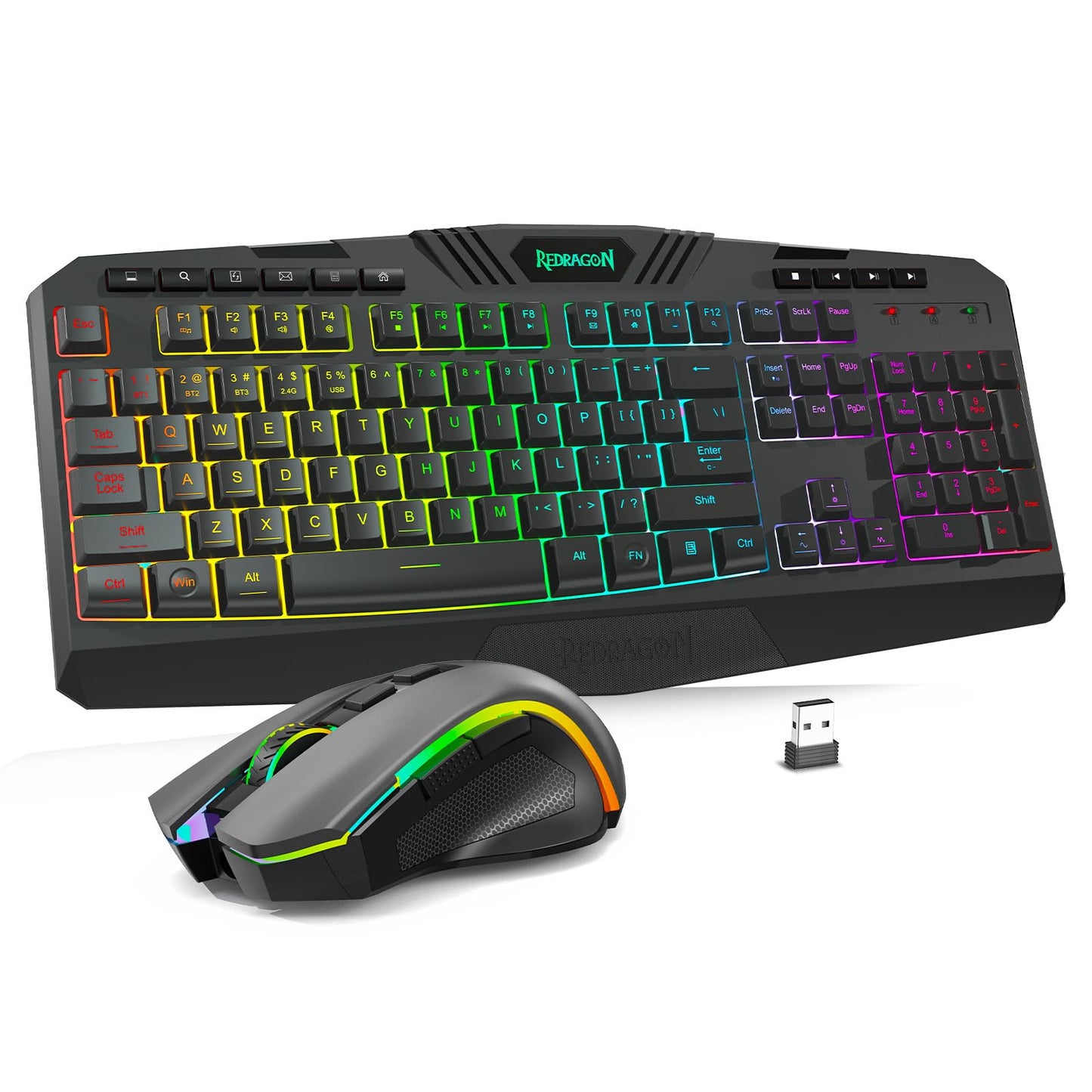 Redragon S101M-KS Gaming Keyboard and Mouse Wireless with Tri-Mode, RGB Keyboard and 4800 DPI Gaming Mouse, 10 Independent Multimedia Keys for Wins, PC, Computer, Wireless S101 Ideal for Gamer