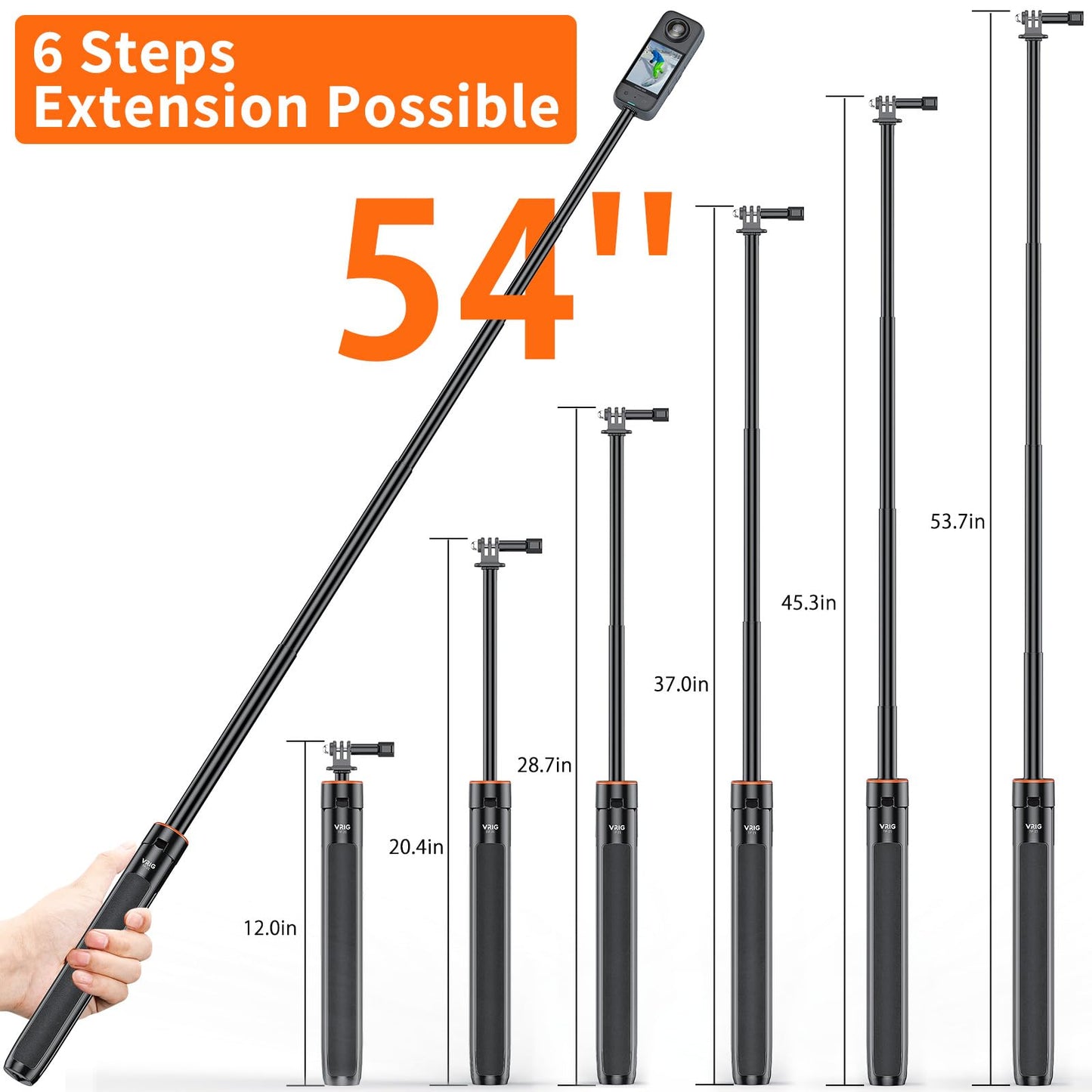 UURig TP21 54inch Telescopic Selfie Stick Long with Tripod, Waterproof Hand Grip with 1/4" Screw for Insta360 X5/X4 /X3/X2 /ACE PRO, DJI Osmo Action 5Pro/4/3,Pocket 3,GoPro Hero 13 12 11 10 9