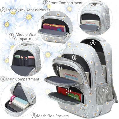 Girls Backpack with Lunch Box 3pcs Daisy Backpack Set for Kids Girls School Backpack for Primary Middle School Bookbag