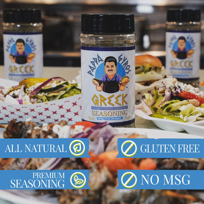 Pappa Gyros All Purpose Greek Seasoning Blend No MSG | Large Shaker 7.5 Oz | Authentic Mediterranean Spices | All Natural Savory Herb & Spice Mix | Lamb, Chicken, Turkey, Souvlaki, Kebab, Salad, Gyro