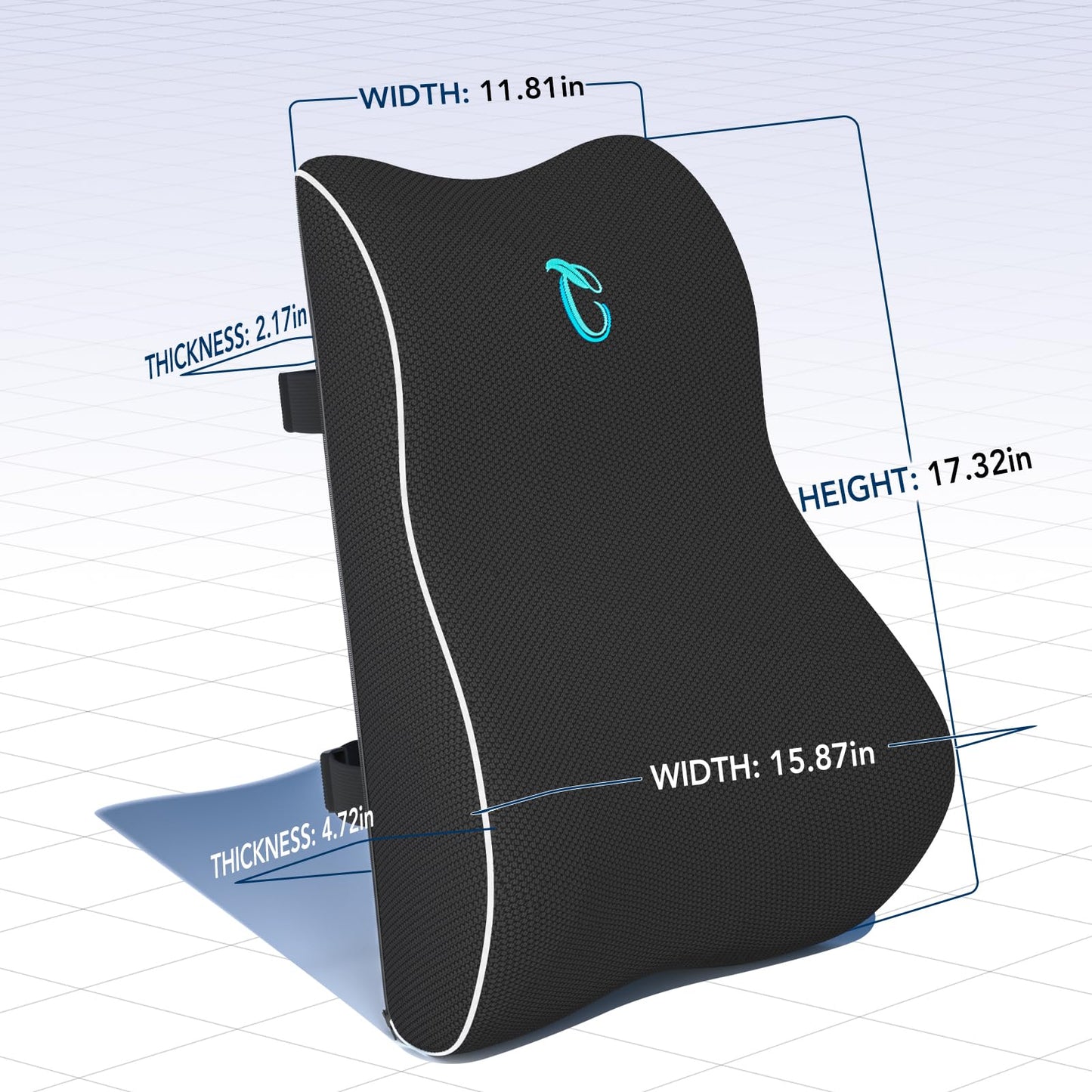 Lumbar Support Pillow for Office Chair & Car, Ergonomic Back Support Memory Foam Back Cushion with 3D Washable Cover, Relieves Back Pain for Driving, Gaming, Truck, Recliner