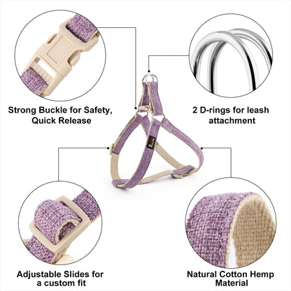Plutus Pet Cotton Hemp Step in Dog Harness, Sustainable, Lightweight and Escape-Proof, Quick Fit Dog Harness for Puppy Small Medium and Large Dogs, Lavender, M