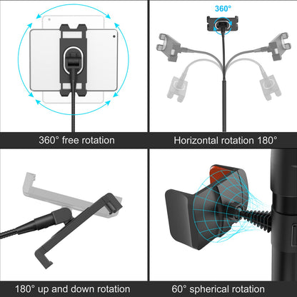 LIUGAST Tripod Stand for Ipad,Gooseneck 65-inch Floor Stand for Tablet,Floor Stand for iPad Tripod with 360° Rotating Mount for Mini, Air, Pro and All 4.7-11.9 Inch Tablet and Phone