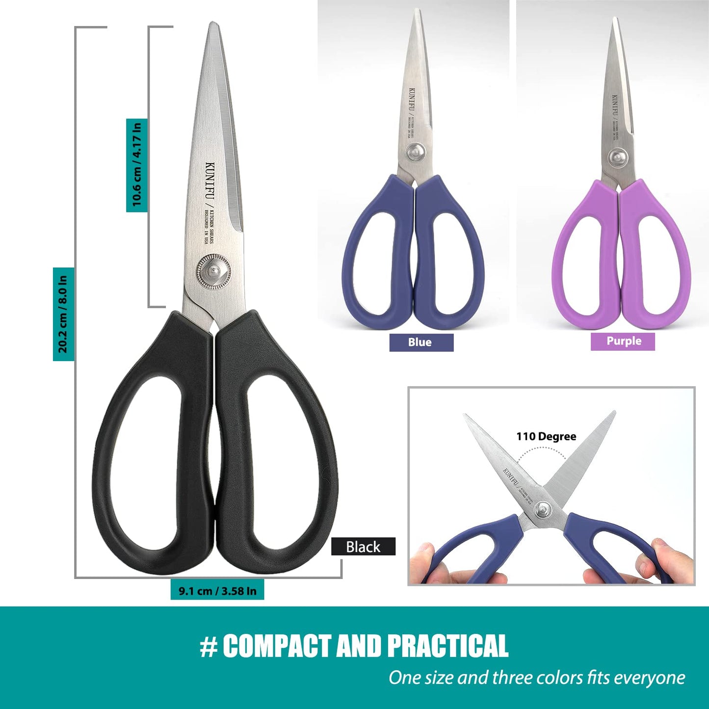 KUNIFU Kitchen Scissors, All Purpose Kitchen Shears, Heavy Duty Come Apart Scissors Gadgets Utensils - Black