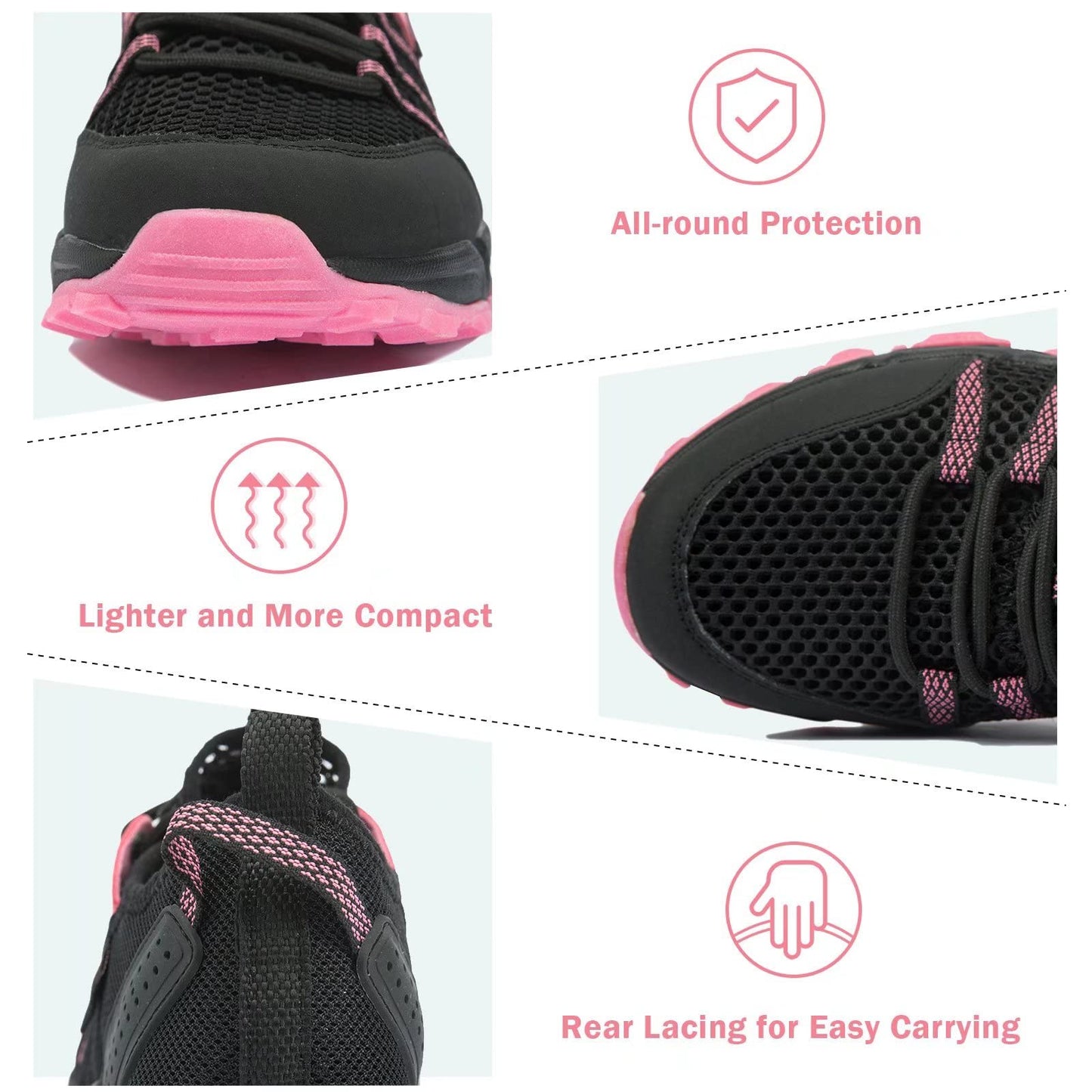 MAINCH Women's Hiking Water Shoes Quick Dry Outdoor Sport Sneakers (Black Rose, Size 8)