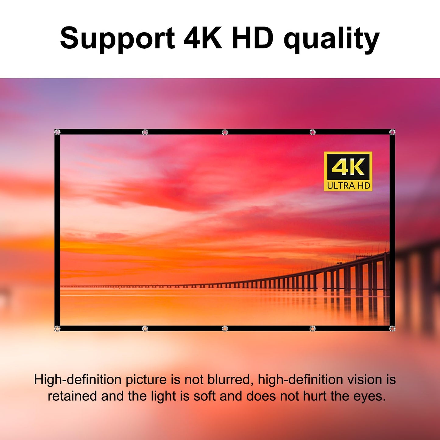 Projector Screen TOWOND 150 inch Projection Screen Indoor Outdoor Washable Anti-Crease 16:9 HD Rear Front Movies Screen for Home Theater Office