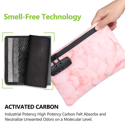 OZCHIN Smell Proof Bag with Combination Lock Great Gift Sets For Women Certificates Organizer PU Leather Lock Bag Travel Storage Case 10 x 7 inches