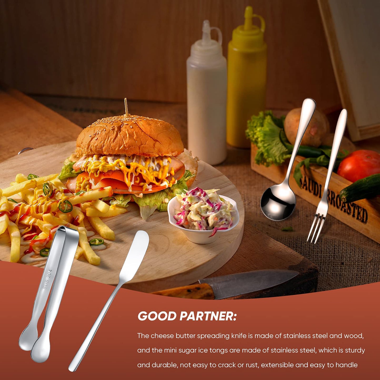 Patelai Cheese Butter Spreader Knives Set Charcuterie Accessories Stainless Steel Spreader Knives Charcuterie Boards Utensils Mini Serving Tongs Spoons and Forks for Appetizers Pastry(Silver)