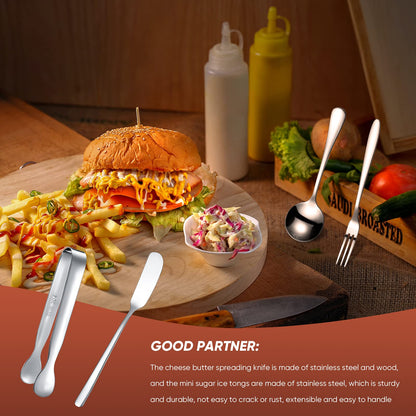 Patelai Cheese Butter Spreader Knives Set Charcuterie Accessories Stainless Steel Spreader Knives Charcuterie Boards Utensils Mini Serving Tongs Spoons and Forks for Appetizers Pastry(Silver)