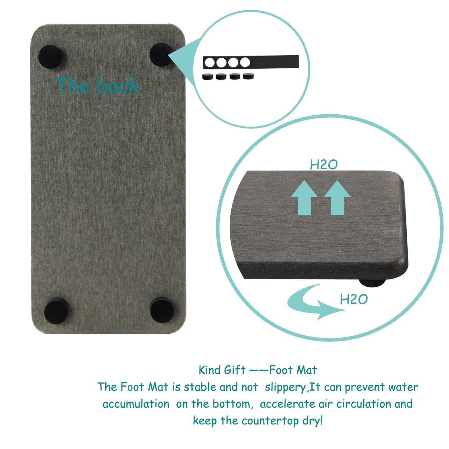 NiuYichee 2 Pcs Water Absorbing Stone Trays, Kitchen/Bathroom Sink Soap Dish, Diatomite Tray Used for Hand Soap & Cosmetic Bottles in The Modern Home, 3.15" W x 6.3" L, Dark Gray