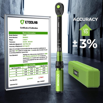 etoolab 3/8-Inch Drive Click Torque Wrench - 5-50Ft-Lb/5-69.4Nm, Dual-Direction Adjustable 72 Tooth Click Torque Wrench for Bike, Motorcycle and Car Repair