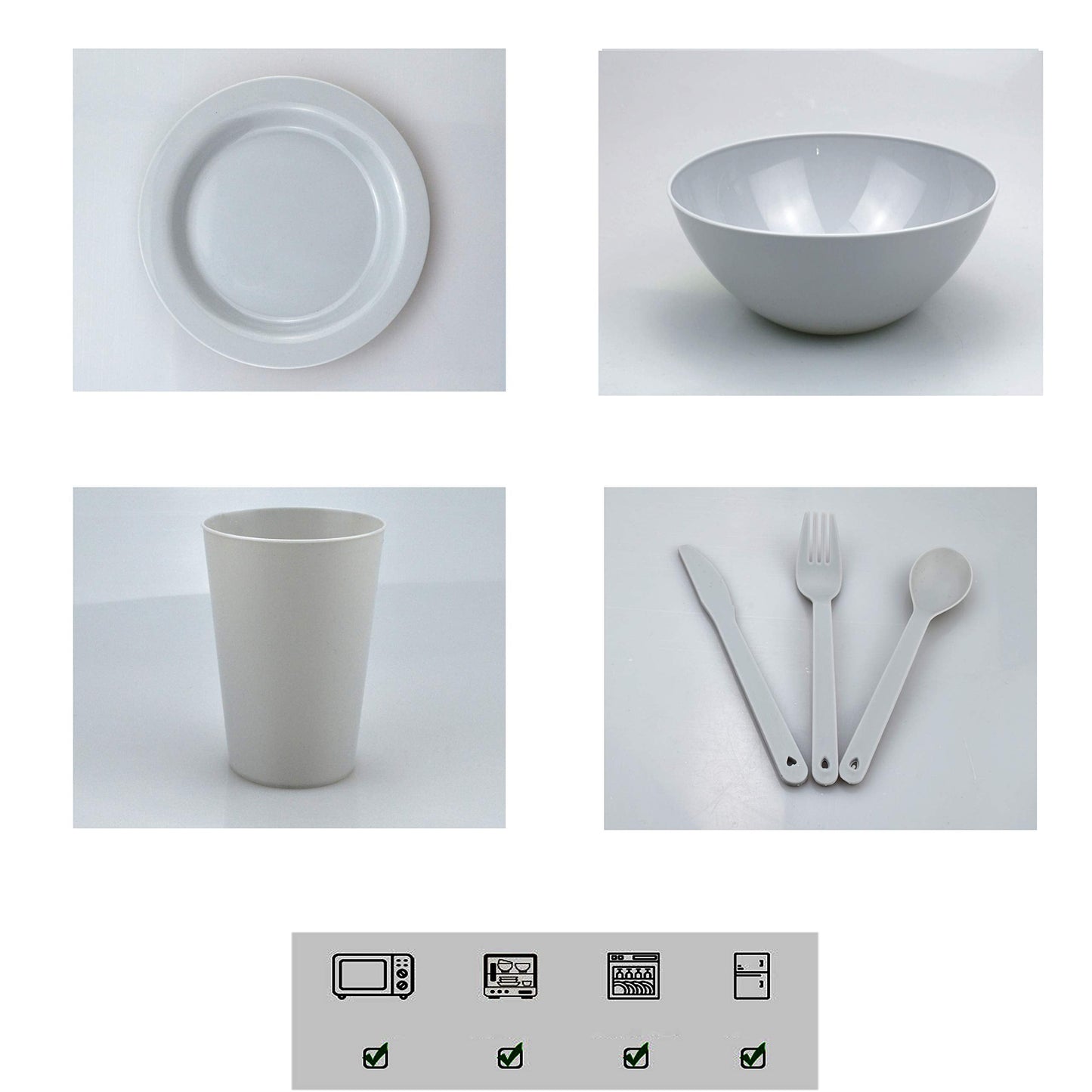 Plastic Plates and Bowls Sets,College Dorm Room Essentials Dishes Set Camping Plates,Dinnerware Accessories Mess Kit-Microwaveoven Safe BPA-Free with Mesh Bag-24PCS