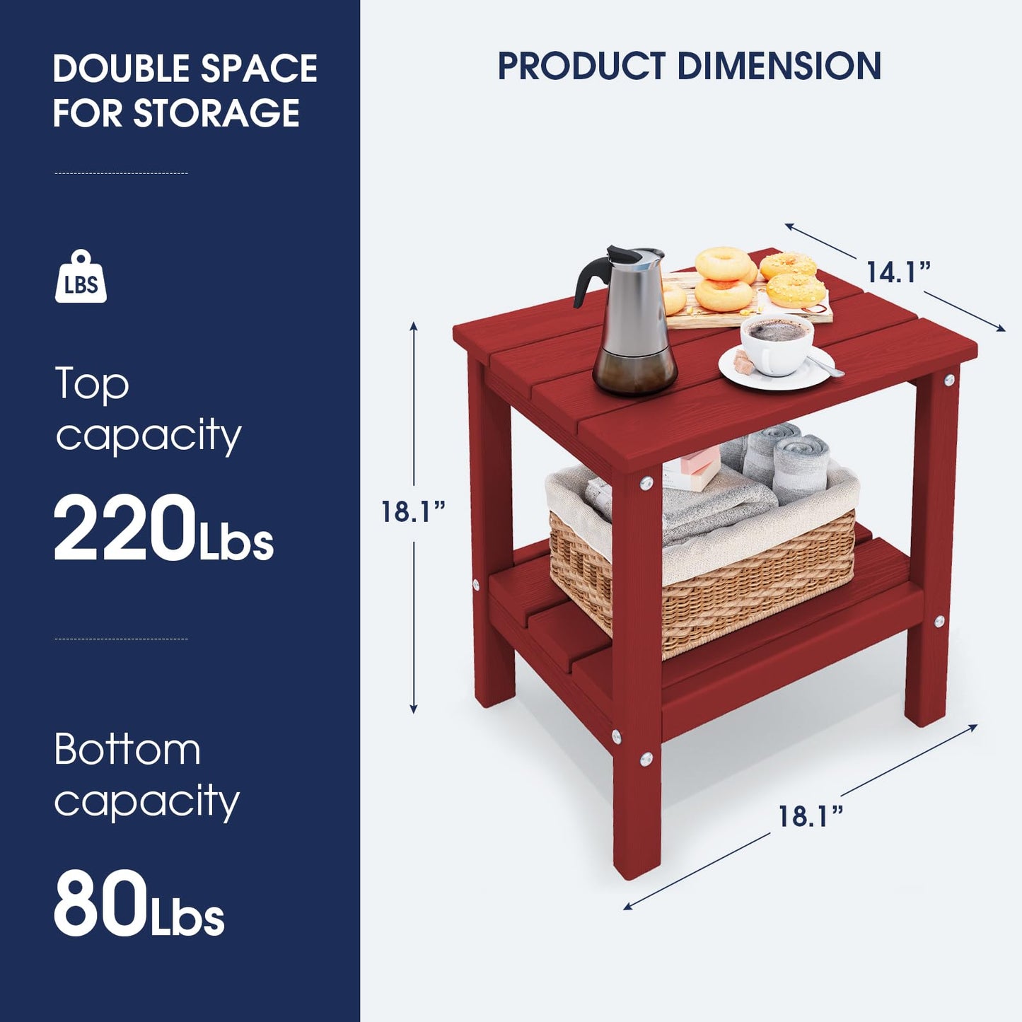 KINGYES Double Side Table, Adirondack End Table- Red