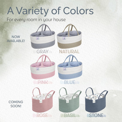 KiddyCare Woven Diaper Caddy Organizer, Large Gray Multi Functional Portable Baby Basket with Handle, Baby Gift for Boy/Girl Nursery Storage, Organization, and Modern Car Diaper Caddy Pink X-Large