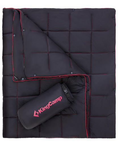 KingCamp Ultralight Camping Blanket, Packable Down Alternative Puffy Wearable Blankets Weatherproof Warm Package Quilt with Snap Buttons for Outdoor Hiking Travel Picnic Stadium (69"L x 53"W, Black)