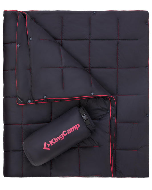 KingCamp Ultralight Camping Blanket, Packable Down Alternative Puffy Wearable Blankets Weatherproof Warm Package Quilt with Snap Buttons for Outdoor Hiking Travel Picnic Stadium (69"L x 53"W, Black)