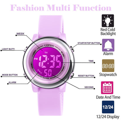 Kids Digital Sport Waterproof Watch for Girls Boys, Kid Sports Outdoor LED Electrical Watches with Luminous Alarm Stopwatch Child Wristwatch 3-12 Years