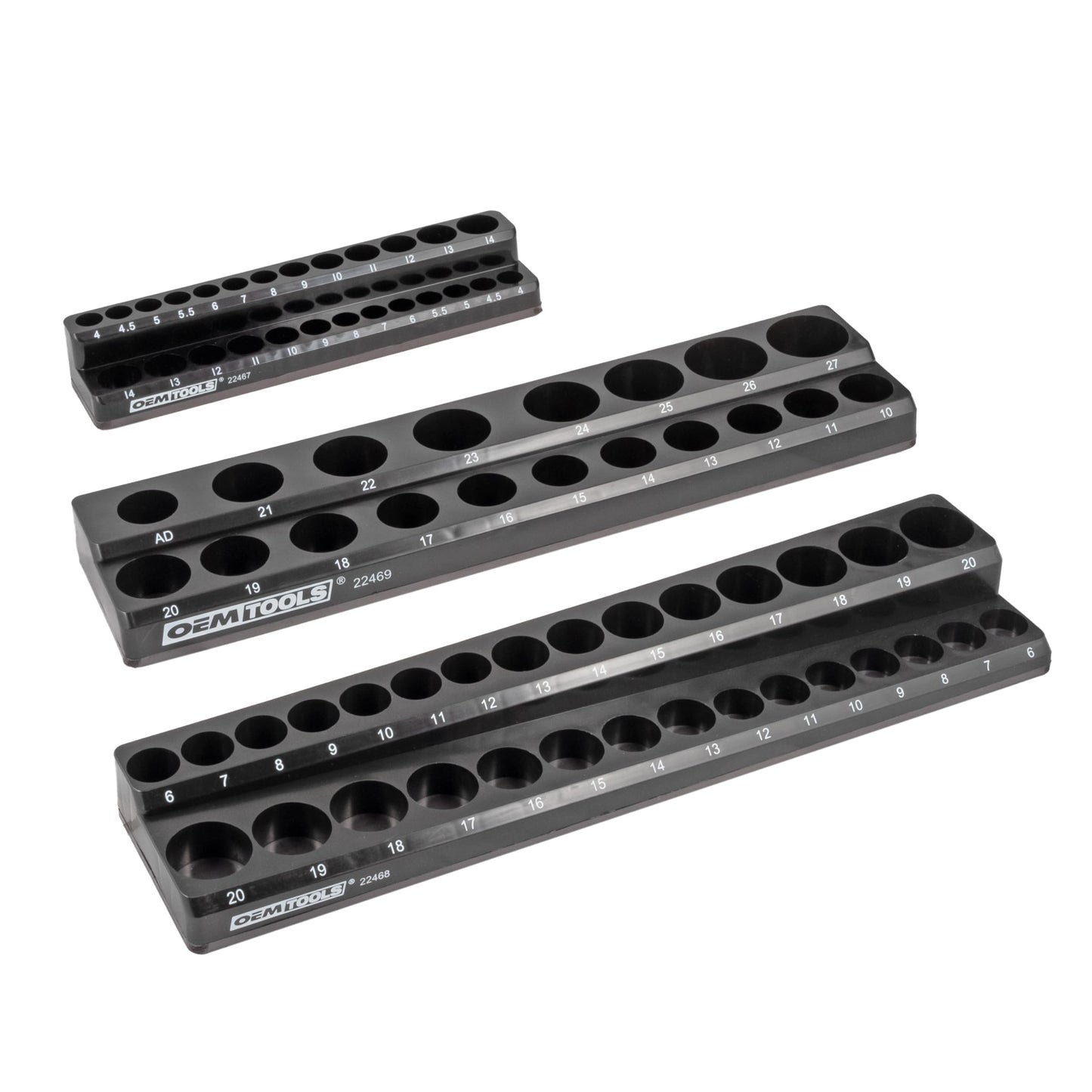 OEMTOOLS 22487 3 Piece Metric Magnetic Socket Organizers for Toolboxes, Socket Holder, Black Tool Box Organizer