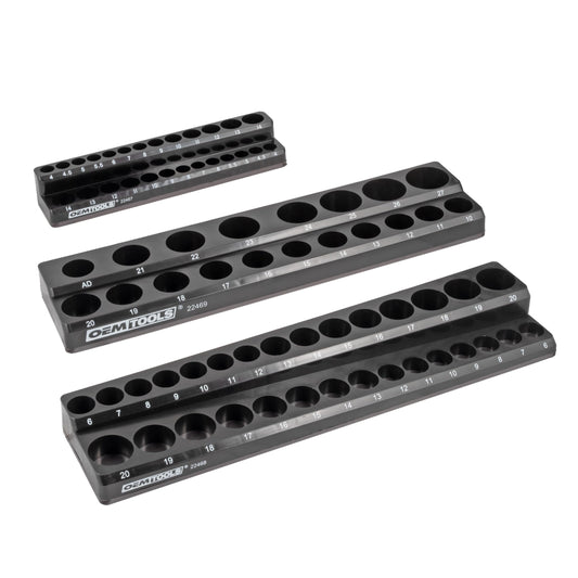 OEMTOOLS 22487 3 Piece Metric Magnetic Socket Organizers for Toolboxes, Socket Holder, Black Tool Box Organizer