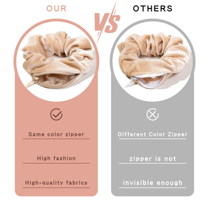 Pocket Scrunchies Hair Ties with Hidden Zipper Stash Scrunchy Ponytail Holder