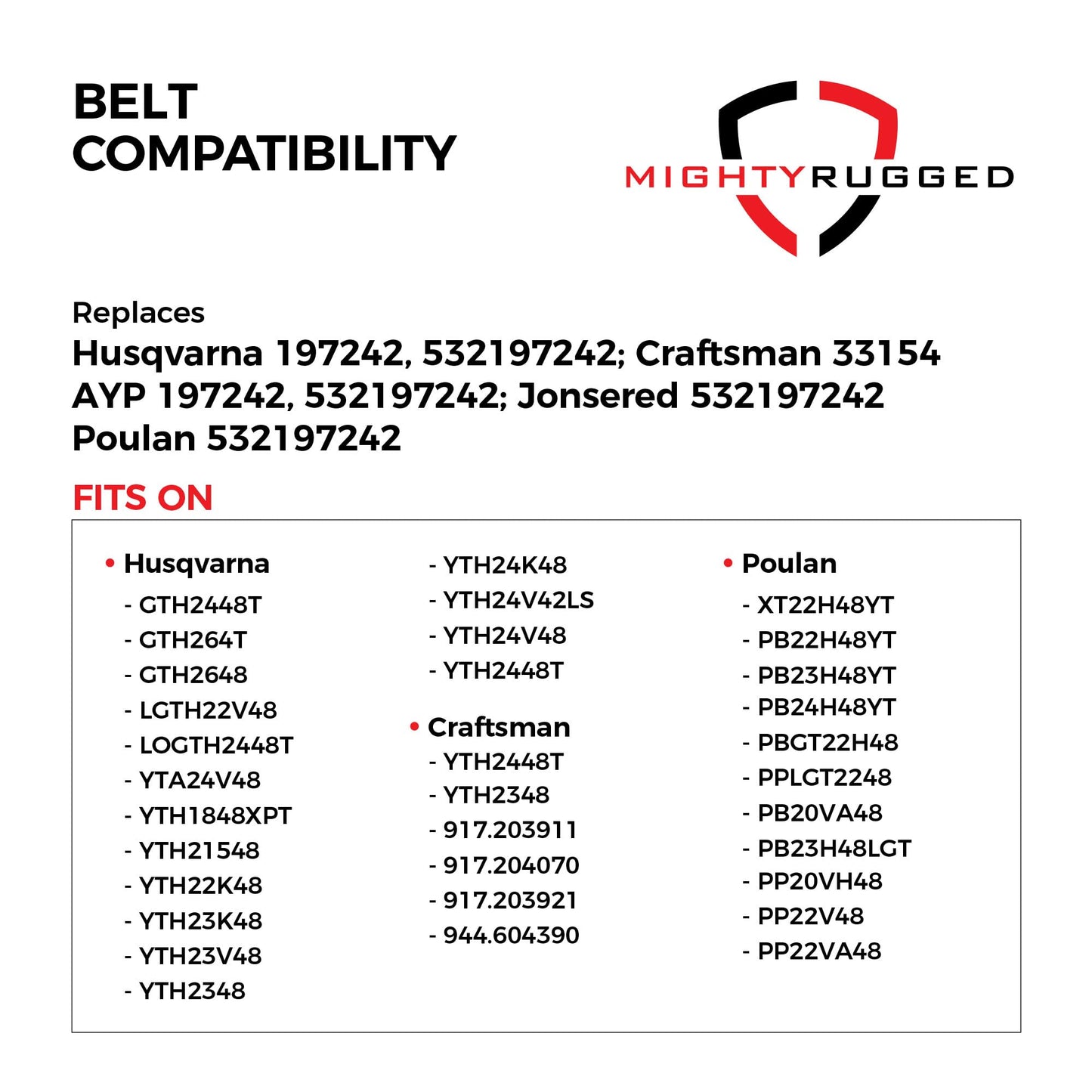 532197242, 532 19 72-42, 197242 Replacement for Husqvarna 48 inch Deck Belt, Length 139.5", Heavy-Duty, Durable, Aramid Cord Replacement for Husqvarna 593773401 YTH24V48 Deck Belt, YTH2348 YTH24K48