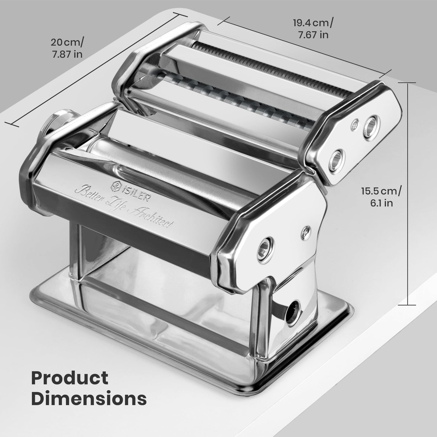 ISILER Pasta Maker, 9 Adjustable Thickness Settings 2-in-1 Pasta Machine with Rollers and Cutter, Noodle Maker for Pasta, Dumpling Skin, Spaghetti, Fettuccini, Lasagna