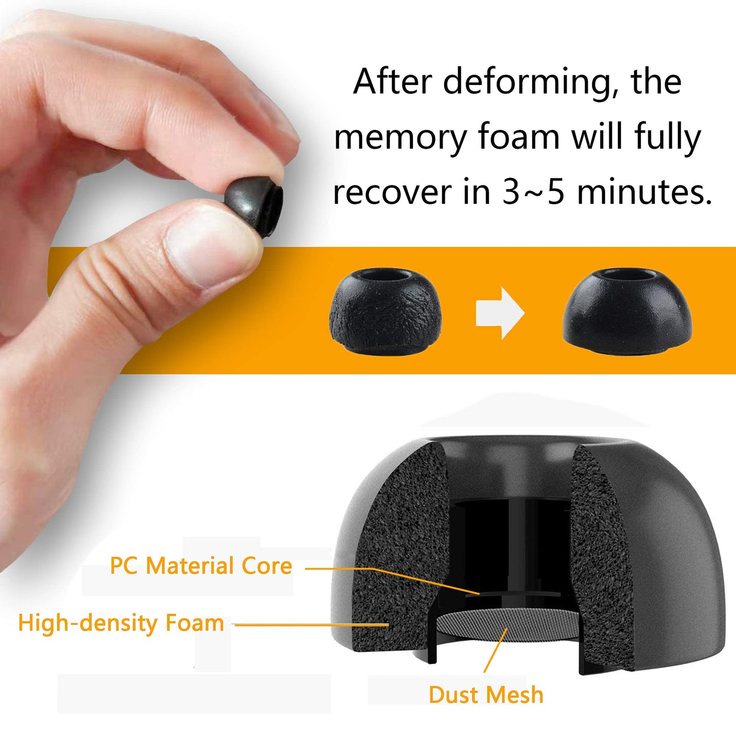 KASOTT Replacement Airpod Pro Ear Tip Premium Memory Foam Earbud Tips, Perfect Noise Reduction, Ultra-Comfort, Anti-Slip Eartips, Fit in The Charging Case (Sizes M, 3 Pairs), Black