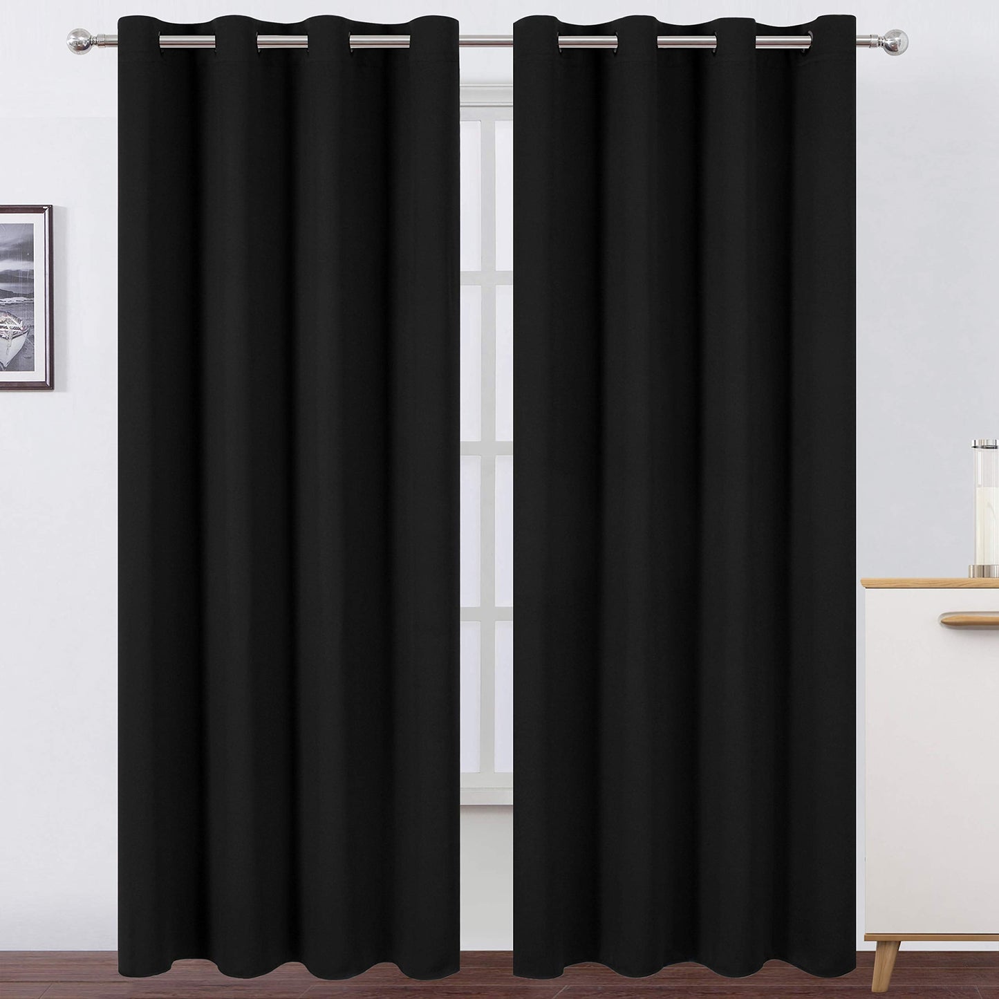 LEMOMO Blackout Curtains 52 x 84 inch Black Curtains Set of 2 Panels Thermal Insulated Room Darkening Bedroom Curtains