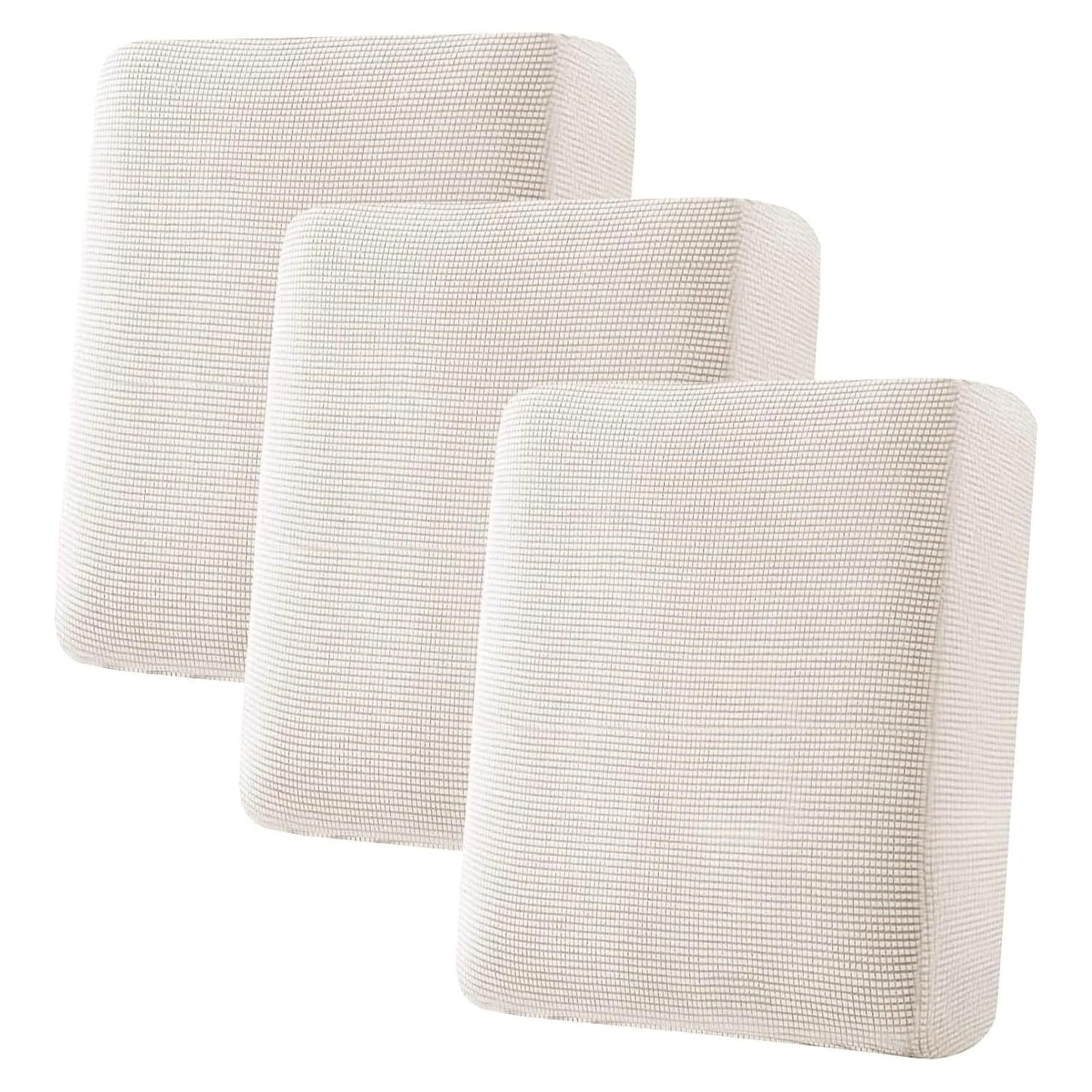 H.VERSAILTEX Super Stretch Individual Seat Cushion Cover Sofa Covers Couch Cushion Covers Slipcover Sets Thick Jacquard Textured Twill Fabric (3 Piece Sofa Cushion Covers, Ivory)