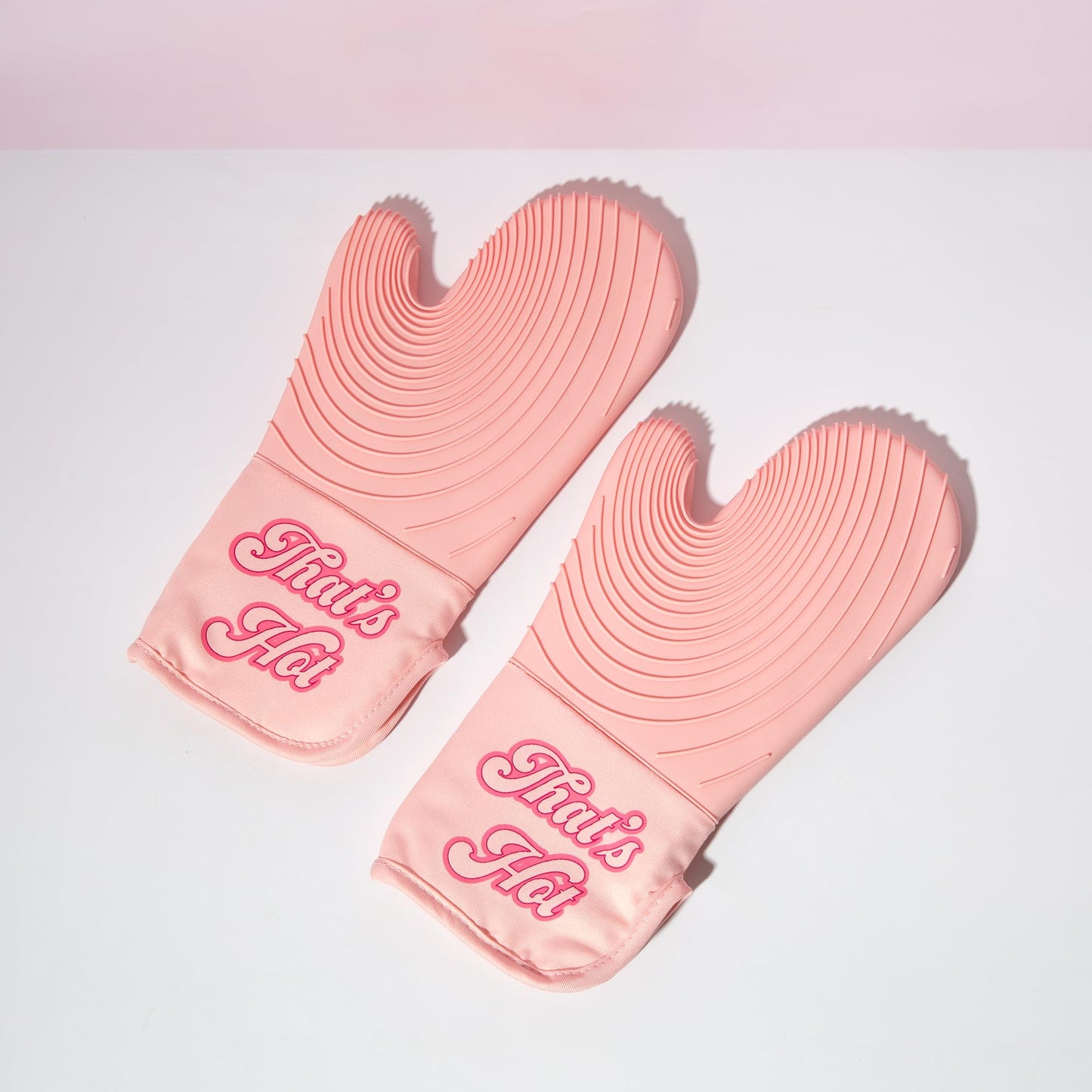 Paris Hilton Oven Mitt Set with Iconic That's HOT Design, Heat Resistant Pot Holders Featuring Non-Slip Textured Silicone Grips, 2-Piece Set, Pink
