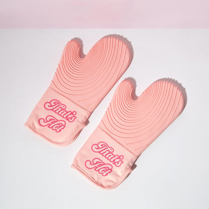 Paris Hilton Oven Mitt Set with Iconic That's HOT Design, Heat Resistant Pot Holders Featuring Non-Slip Textured Silicone Grips, 2-Piece Set, Pink