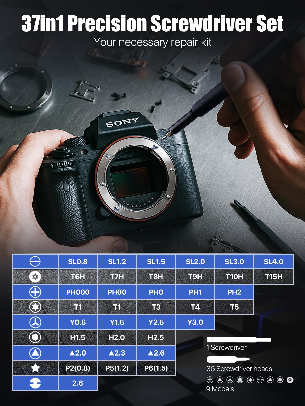 37-in-1 Precision Screwdriver Set, [Super Durable] Magnetic Small Screw Driver, Tiny Torx with T2 T3 T4 T5 T6 T7 T8 T9 T10 T15, Mini Repair Tool Kit for Watch, Computer, Xbox, PS3, PS4, PS5, More