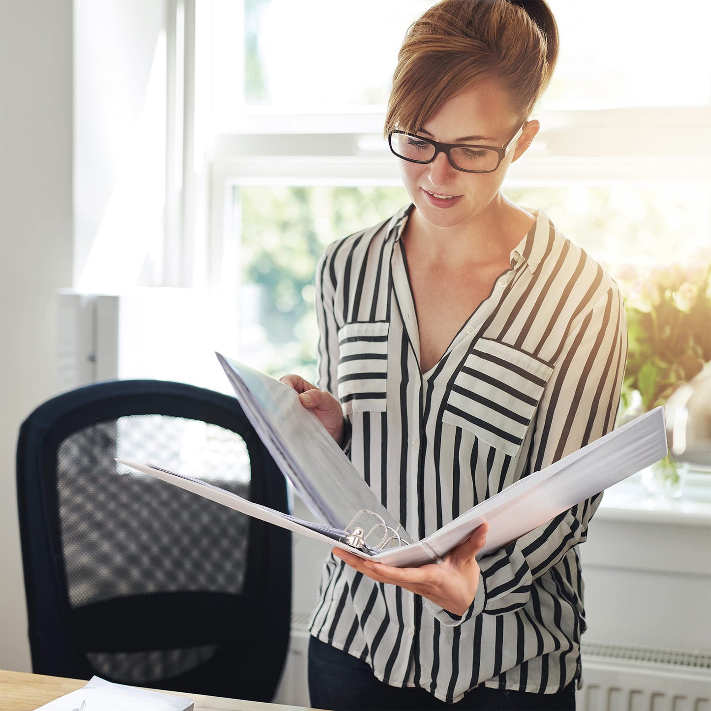 Amazon Basics 3 Ring Binders, 3 Inch, 2 Pack, D-Ring Organizer for School, Home Office, White