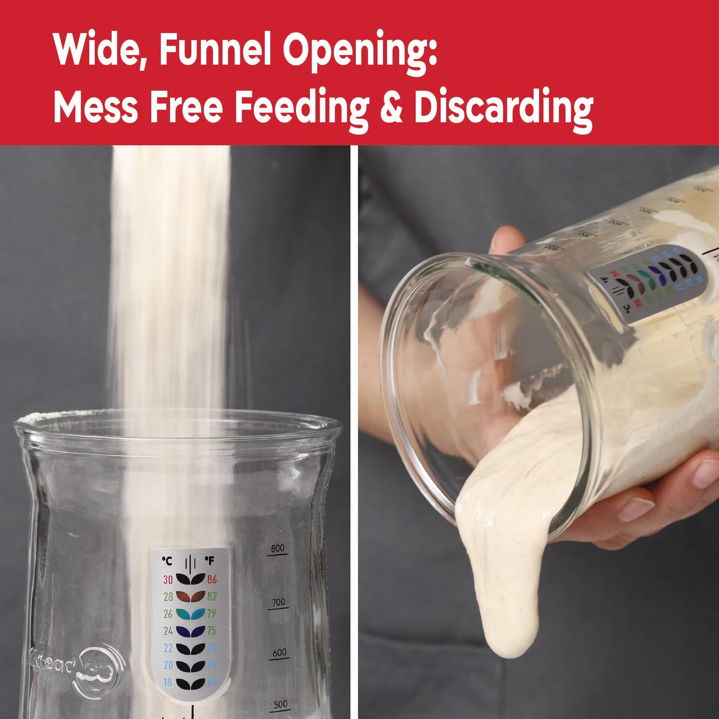 KNEADACE Pro Sourdough Starter Kit - 34oz Large Capacity Glass Fermentation Jar with Lid & Tracker, Sourdough Starter Fermenter for Homemade Sourdough, Bread Dough Prep & Culinary Fermentation, 1 Set