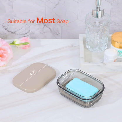 Quatish Bar Soap Holder Dish, Leakproof Travel Soap Case for Shower, Portable Travel Size Toiletries Camping Essentials for Gym, Dorm, Bathroom, Khaki