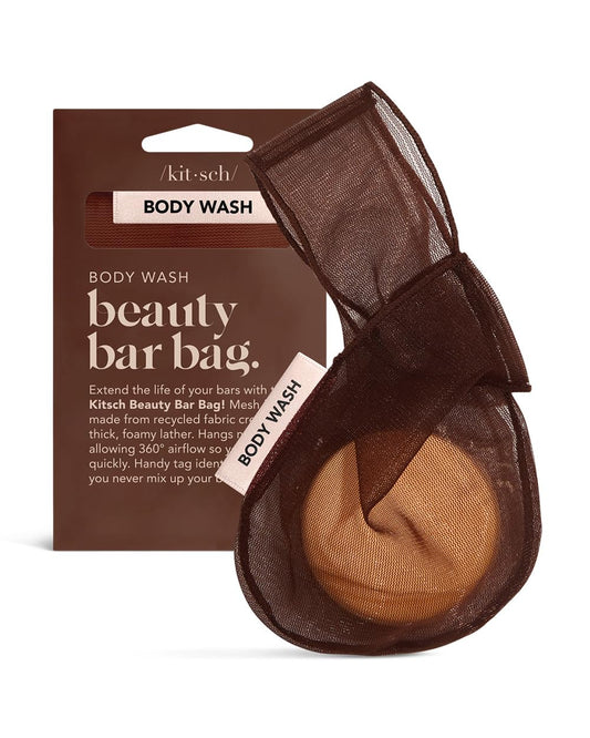Kitsch Bar Soap Saver Bag – Recycled Mesh Beauty Bar Pouch for Body Wash, Conditioner & Shampoo Bars, Holder to Preserve Soap, Eco-Friendly, Patented Bag – Chocolate