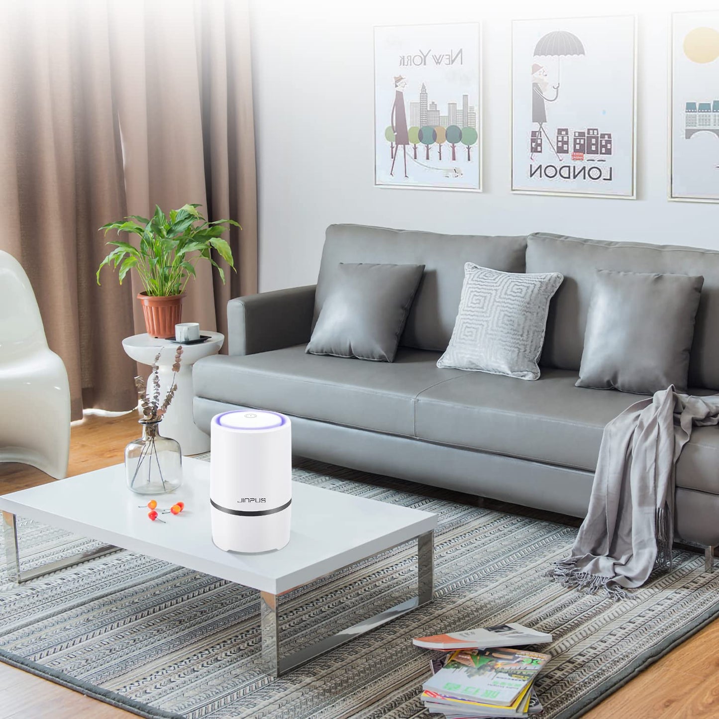 JINPUS Air Purifier Small Portable Air Cleaner for Bedroom with HEPA Filter, Upgraded Low Noise Home Air Purifiers GL-2103 (Powered by 4.9 ft USB Cable, No Adapter)