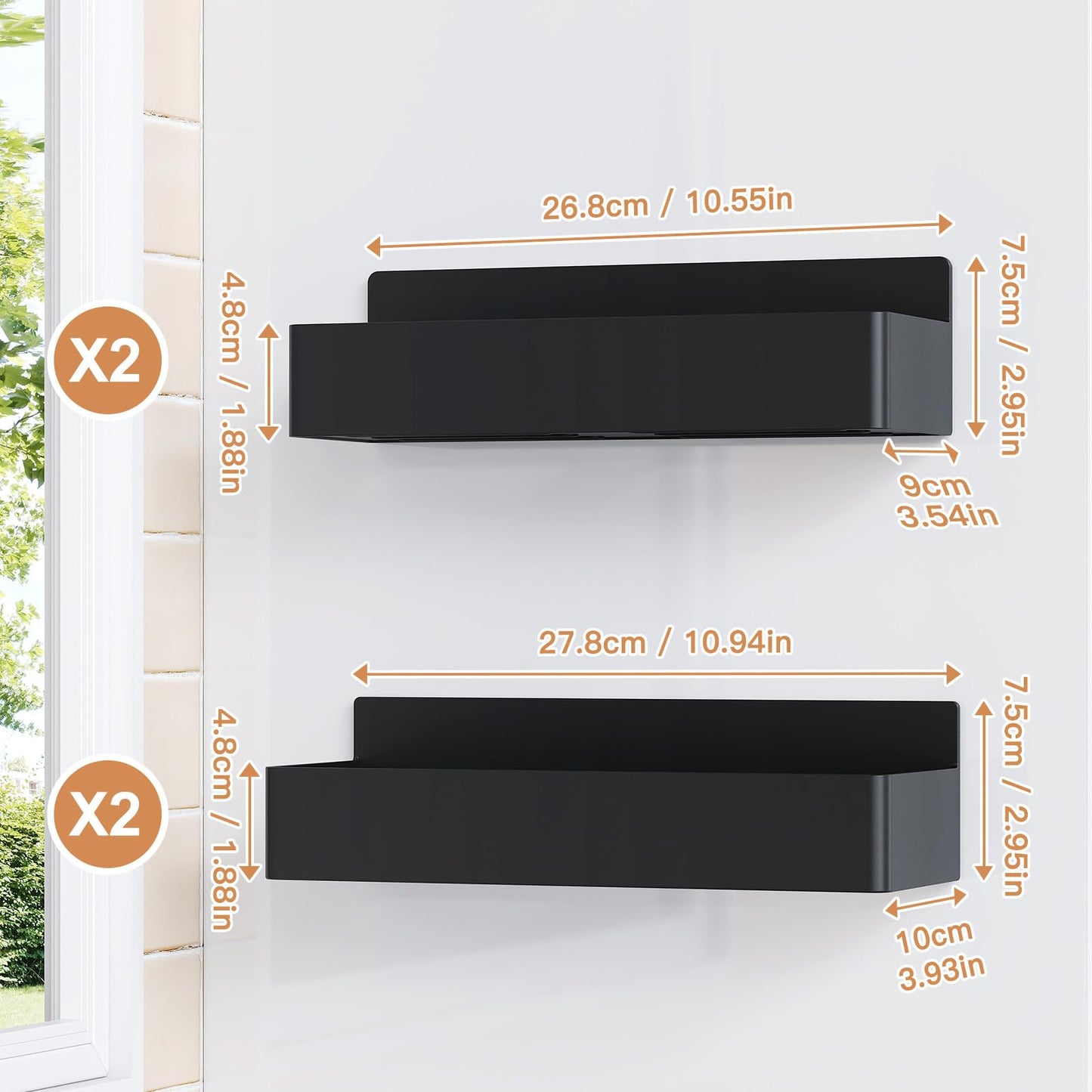 Mystozer Magnetic Spice Rack for Refrigerator, Kitchen Organizer and Storage Shelf, Black (4 Pack)…