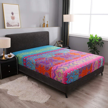 Pangzi Bohemian Retro Bedding Sheet Set,1 Fitted Sheet, 1 Flat, 2 Pillow Cases - 4 Piece (King, Red)