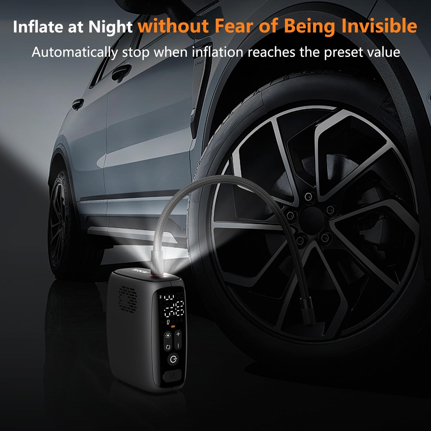 PESEIL Tire Inflator Portable Air Compressor, 28 Cylinders 12V Air Compressor, 140W Auto Shut-Off with LED Light 150psi Pump, Portable Air Compressor for Car Tires, Bicycle, Moto, Ball etc.